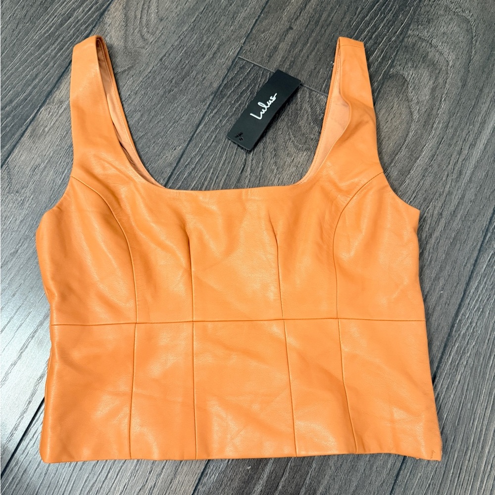 NEW W/ TAGS Lulu's Burnt Orange/Tan Brown Faux Leather Square Neck Crop Top